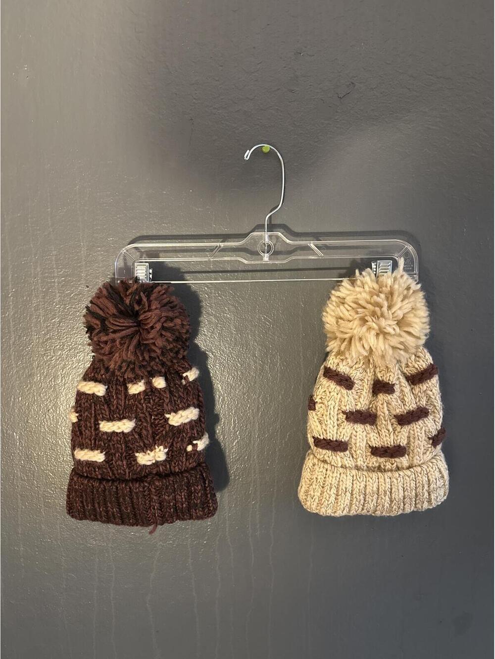 Unbranded Beige and Brown Knit Pom Pom Beanie Hat - New Without Tags